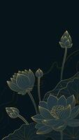 Vertical Chinese style linear lotus illustration with line background vector
