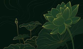 Horizontal Chinese style linear lotus illustrations line background vector