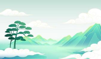 Mountain landscape with clouds and tree vector