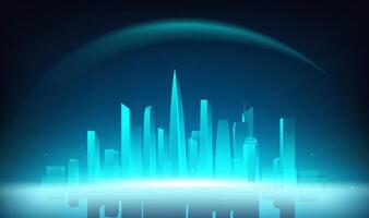 Horizontal version of science and technology background bright futuristic city vector