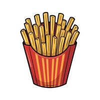 French fries in a red and yellow paper container illustration vector