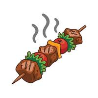 A skewered steak with vegetables and cheese on it vector