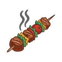 A skewered steak with vegetables and tomatoes on a skewer vector