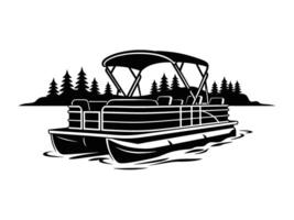 A black and white drawing of a pontoon boat vector