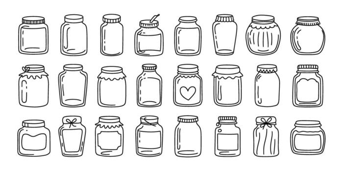 A set of different types of bottles and jars vector