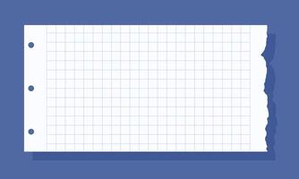 Authentic Torn Edge Grid Paper Sheet with Punch Holes on a Vibrant Blue Backdrop for Notes vector