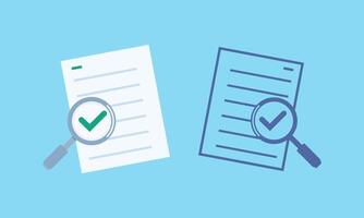 Efficient Document Review Icons Featuring Magnifying Glass with Green and Blue Checkmarks for Approval vector