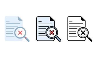 Set of Digital Paper Symbols Illustrating Document Examination and Rejection or Error Indication vector