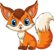cartoon little cute fox and adorable sitting and smiling on white background vector