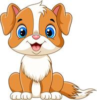 Cartoon little cute dog sitting and smiling on white background vector