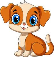 Cartoon little cute dog and adorable sitting on white background vector
