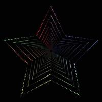 A mesmerizing star-shaped spiral pattern made of colorful rainbow dots on a black background, giving a sense of depth and dynamic motion. vector
