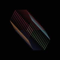 A vibrant isometric pixel grid artwork featuring layered squares in multiple bright colors including red green blue pink orange and cyan arranged in a 3D diamond like formation on a black background vector