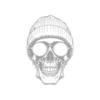 Illustration of Skull wearing beanie and glasses in retro style vector