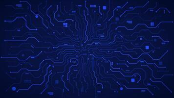 circuit board, artificial intelligence, CPU mother board with connecting paths and electric components in blue background template vector