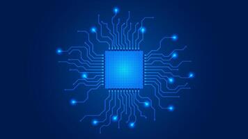 Micro processor, CPU connecting with circuit paths in blue tech background template vector