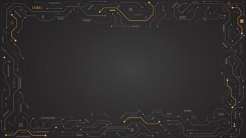 Grey dark circuit wire path frame HUD screen with yellow lines abstract technology business background template vector
