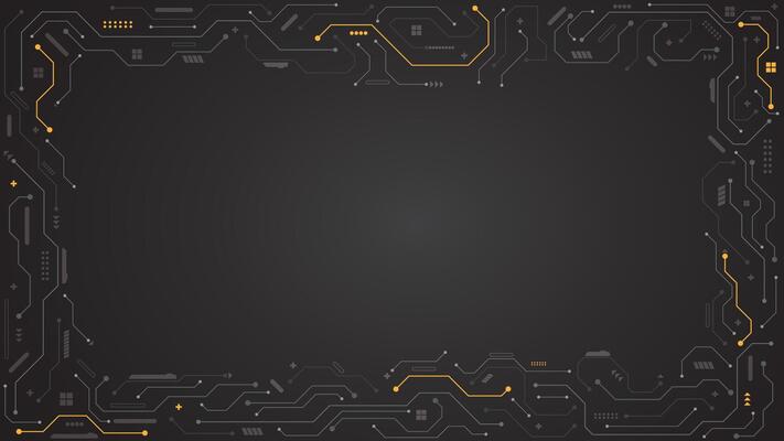 Grey dark circuit wire path frame HUD screen with yellow lines abstract technology business background template