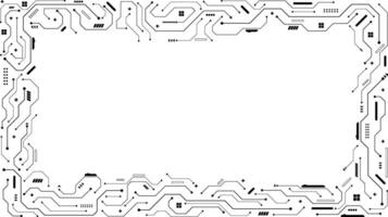 black circuit connection with electronic components frame template vector