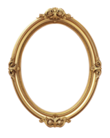 Elegant golden oval frame ready for artwork placement in a bright setting png
