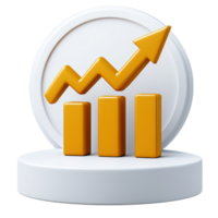 Growth chart on a circular pedestal with rising bars and upward arrow in a business theme png