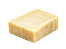 A rectangular block of creamy yellow cheese isolated on transparent background png