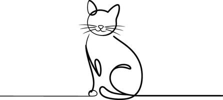 Black Line Art Cat Sitting on White Background feline vector
