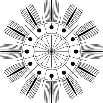 Black and White Circular Geometric Pattern with Radial Lines and Dots vector