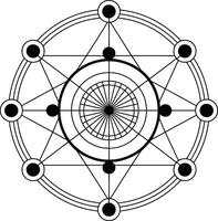 Geometric Black and White Radial Diagram with Circles and Lines vector