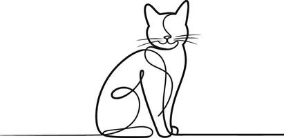 Black Line Art Cat Sitting Profile on White Background vector