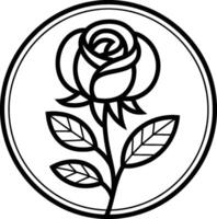 Black and White Rose Illustration Within a Circular Frame vector