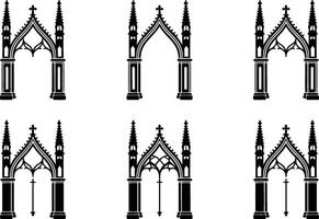Gothic Archway Silhouettes in Black on White Background vector