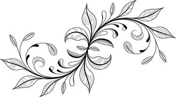 Black and White Floral Illustration with Leaves and Swirls vector