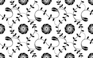 Black and white floral pattern with stylized spiral flower shapes vector