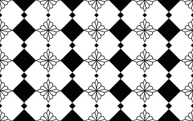 Black and White Floral Diamond Pattern geometric
