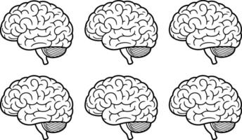 Six Black and White Brain Illustrations on White Background vector