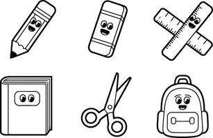 Smiling School Supplies Pencil Eraser Ruler Book Scissors Backpack vector
