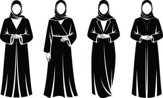Black and White Illustrations of Women in Hijabs and Abayas vector