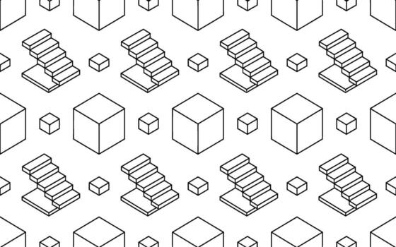 Isometric Staircase and Cube Pattern in Black and White vector
