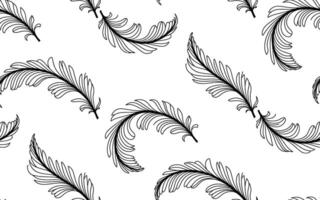 Black Feather Outlines on White Background Pattern vector