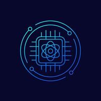 Quantum computer icon, linear design vector