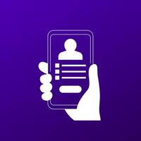 account info icon, profile, personal data in smart phone vector