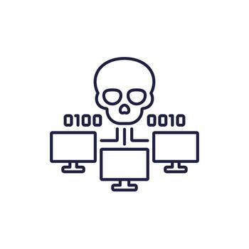 Botnet, bot attack line icon, computer malware or malicious software vector