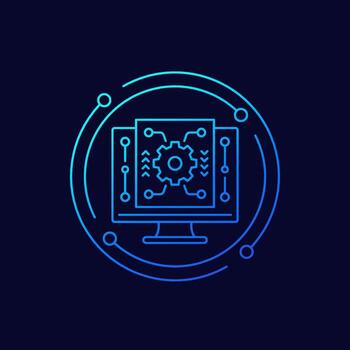 operación icono con un computadora, lineal diseño vector