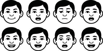 Black and White Cartoon Faces with Various Expressions vector