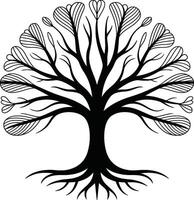 Black and White Tree Illustration with Leaf- Shaped Elements vector