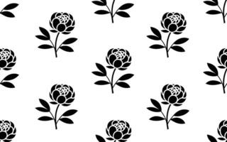 Black Peony Flower Pattern on White Background floral vector