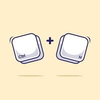 Keyboard combination shortcut Ctrl H icon or symbol for fast typing technology illustration. Work efficient innovation on computer typing vector