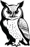 Artistic standing owl graphic in a monochrome stencil style for a logo or print vector