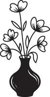 Elegant Black and White Line Art of Flowers in a Vase, Simple Minimalist Floral Design, Serene and Peaceful Home Decor Illustration vector